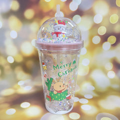 460ml Christmas Series Double Layer Water Cup With Straw And Lid