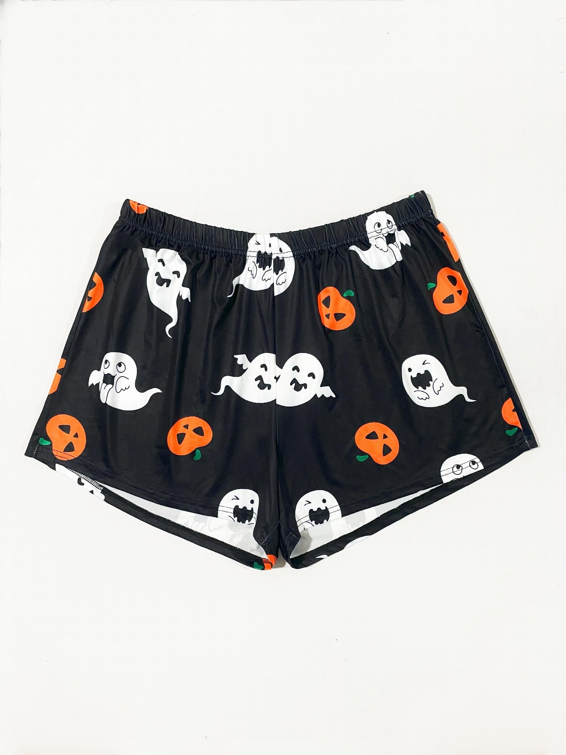 Plus Size Halloween Pajama Set Women's Plus Short Sleeve Tee & Shorts Lounge Set