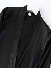 Satin Long Sleeve V Neck Robe with Belt