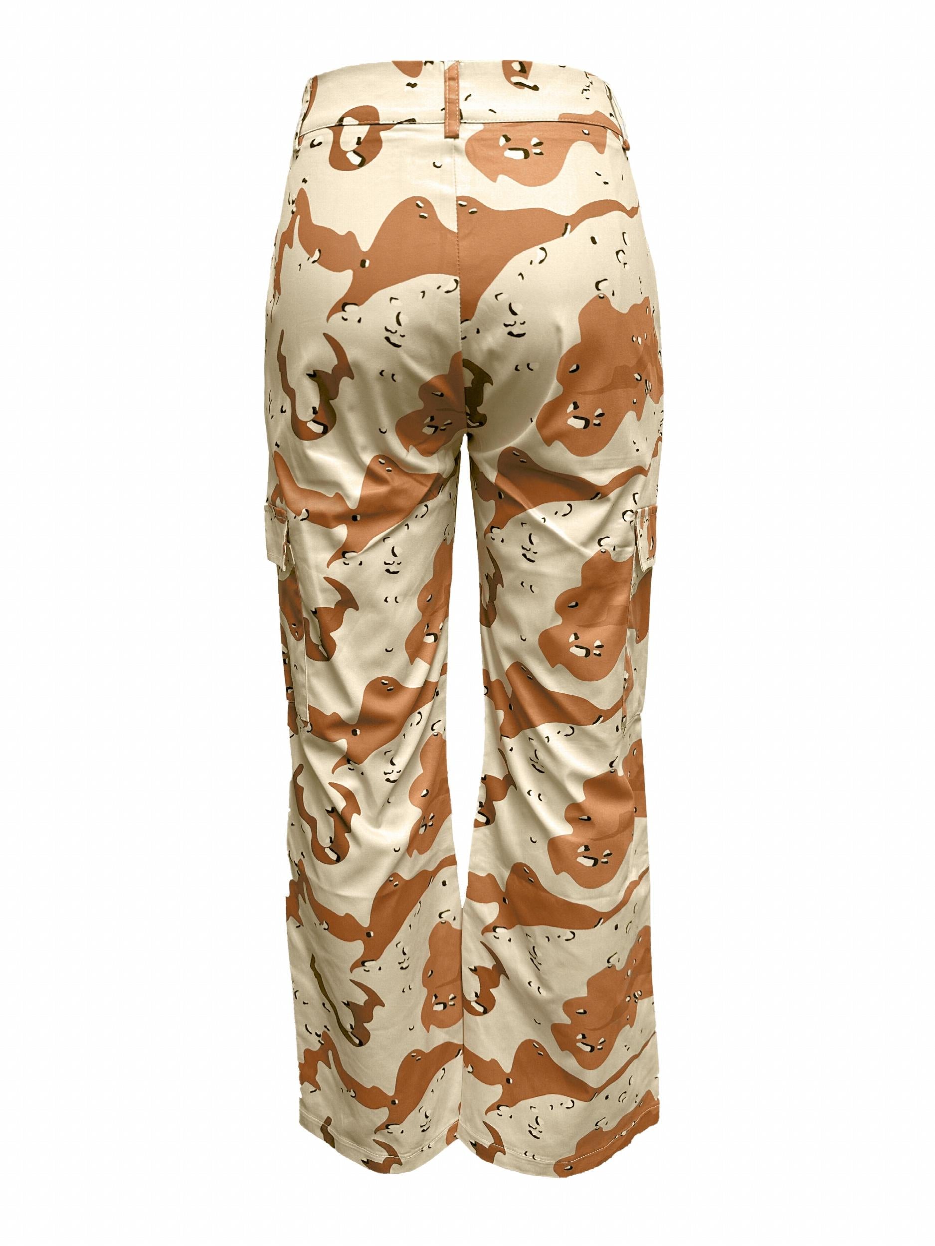 Camo Print Cargo Pants Long Length With Pockets