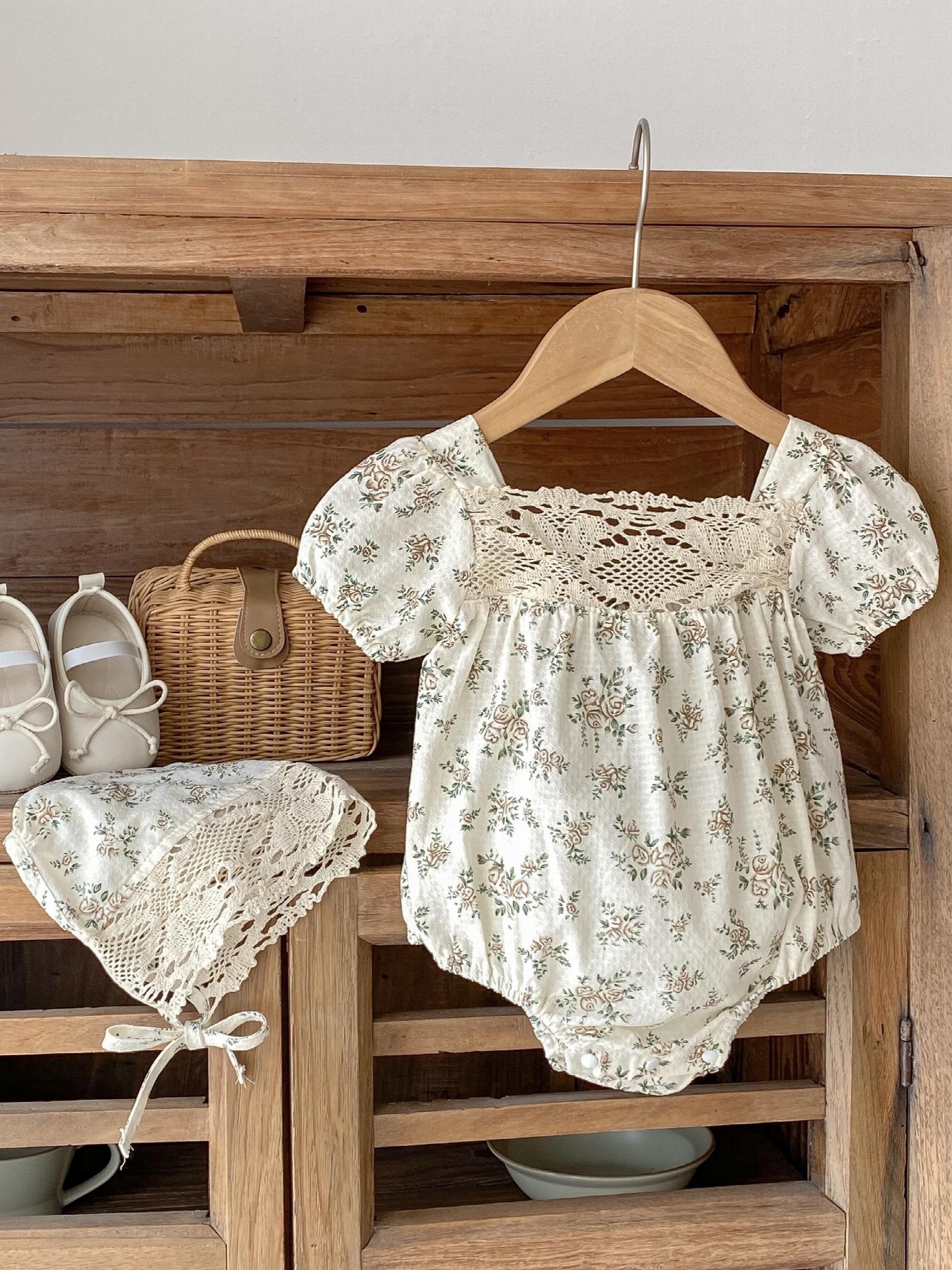 Baby Girls Floral Print Onesie & Hat Set