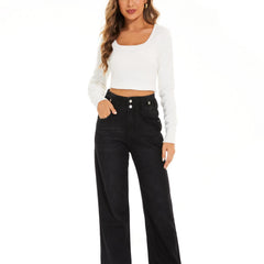 High Waist Straight Leg Jeans Wide Leg Loose Fit High Rise Denim Pants