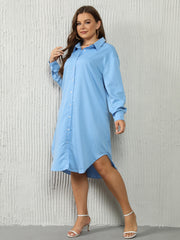 Solid Button Up Long Sleeve Collar Shirt Dress