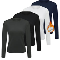 4pcs Long Sleeve Round Neck Warm T Shirt Solid Base Layer Top