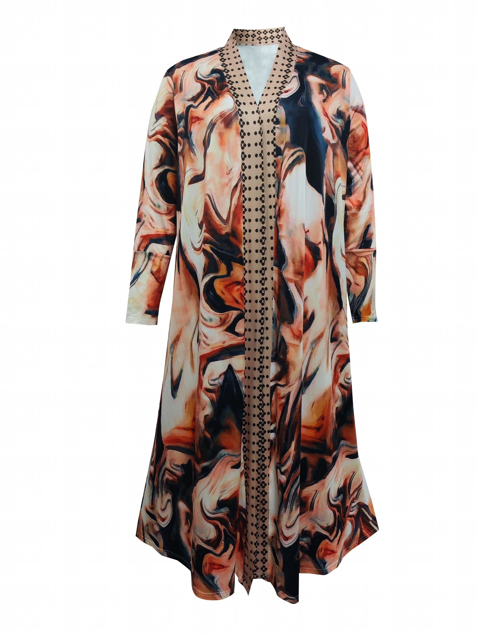 Marble Print Long Sleeve Open Front Cardigan