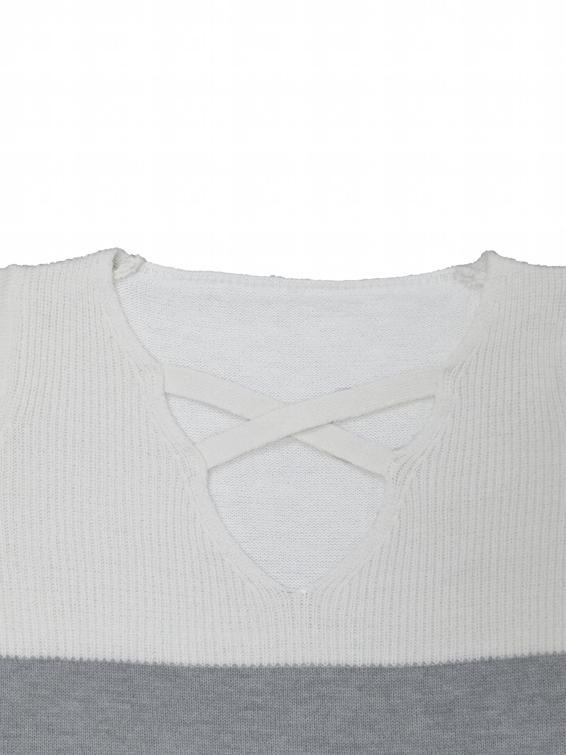 Colorblock Criss Cross V Neck Knit Top