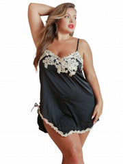 Floral Applique V Neck Backless Cami Sexy Nightdress