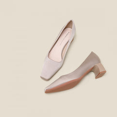Women's Square Toe Chunky Heel Slip-On Pumps - Casual Shoes