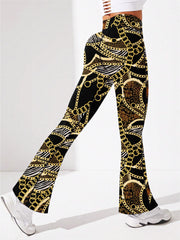 Chain Print Yoga Flare Leg Pants High Stretch Fitness Running Bootcut