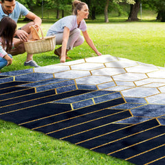 Golden Geometric Plaid Outdoor Picnic Mat Lightweight Waterproof