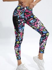Print Fitness Yoga Pants Slim Fit High Waist Pocket Running Pants