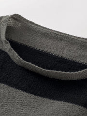 Grunge Block Striped Knit Sweater Crew Neck Long Sleeve Women's