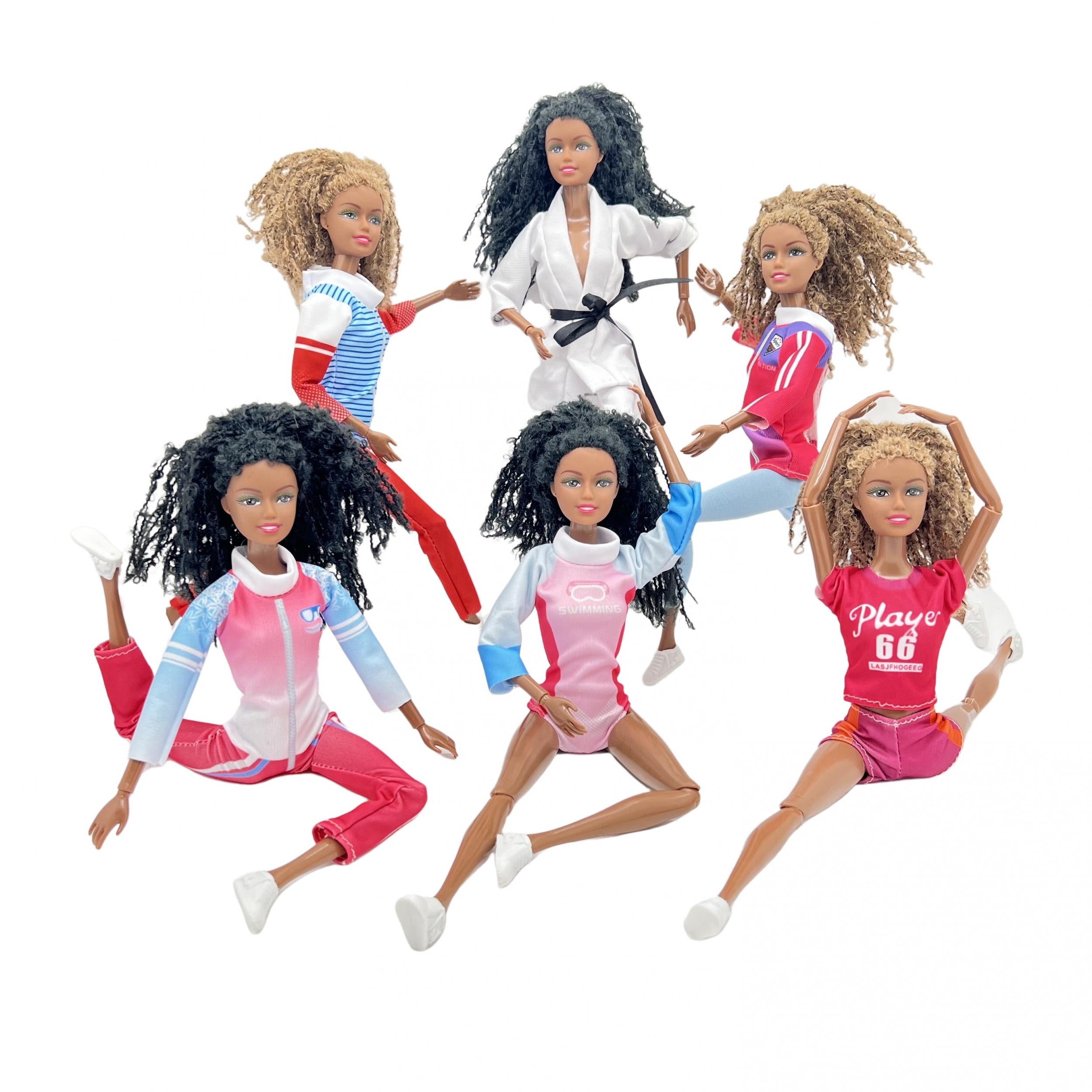30Cm Curly Hair Doll Play 66 Sports Collection African Doll Outfit Shoes
