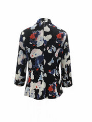 Floral Print Button Front Blazer Lapel Long Sleeve Blazer For Office & Work