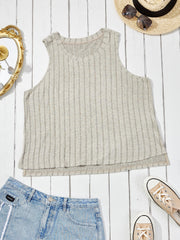 Ribbed Tank Top Solid Color Round Neck Summer Sleeveless Tee