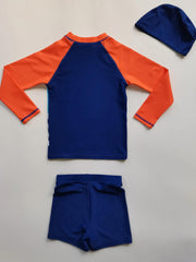 Boys Shark Print Swimming Suit Trunks & Tops & Cap Short Sleeves