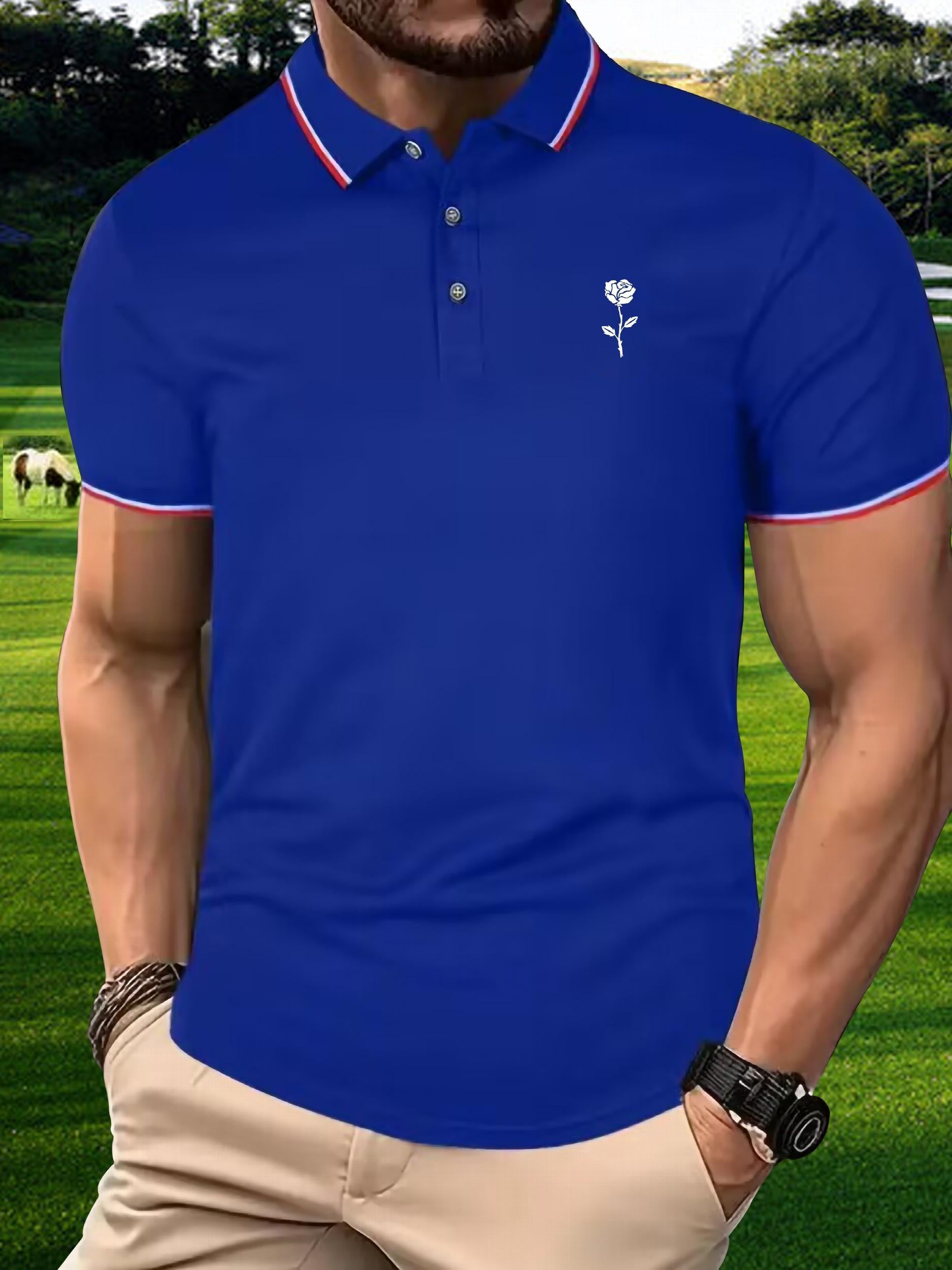 Men's Rose Graphic Polo Shirt For Outdoor Casual