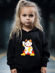 Kids Cartoon Cat Hoodie & Pants Set - Sporty Girl's Outfit