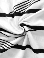 Stripe Print Drawstring Hoodie Button Front Long Sleeve Hoodies