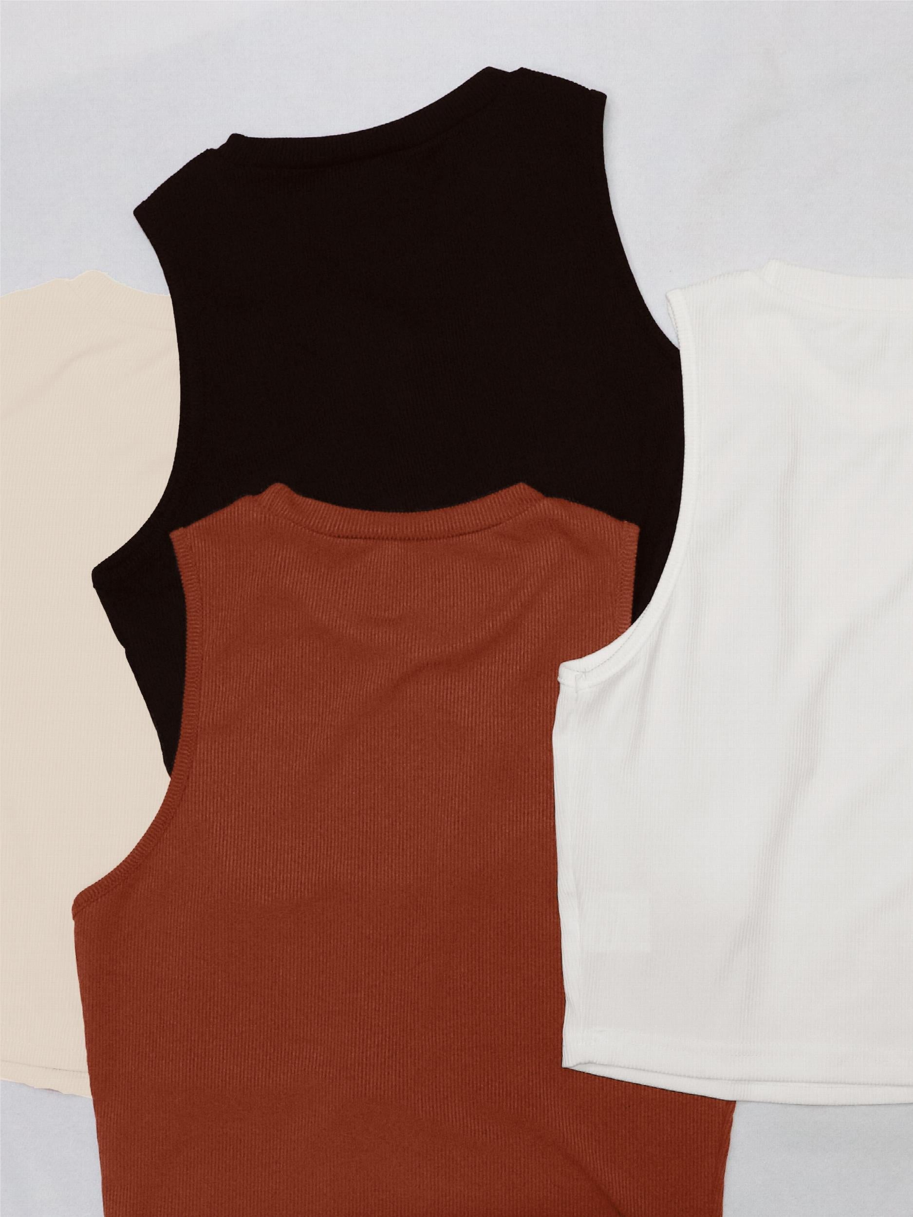 4 Pack Ribbed Tank Tops Mock Neck Sleeveless Summer Casual Women's Clothing