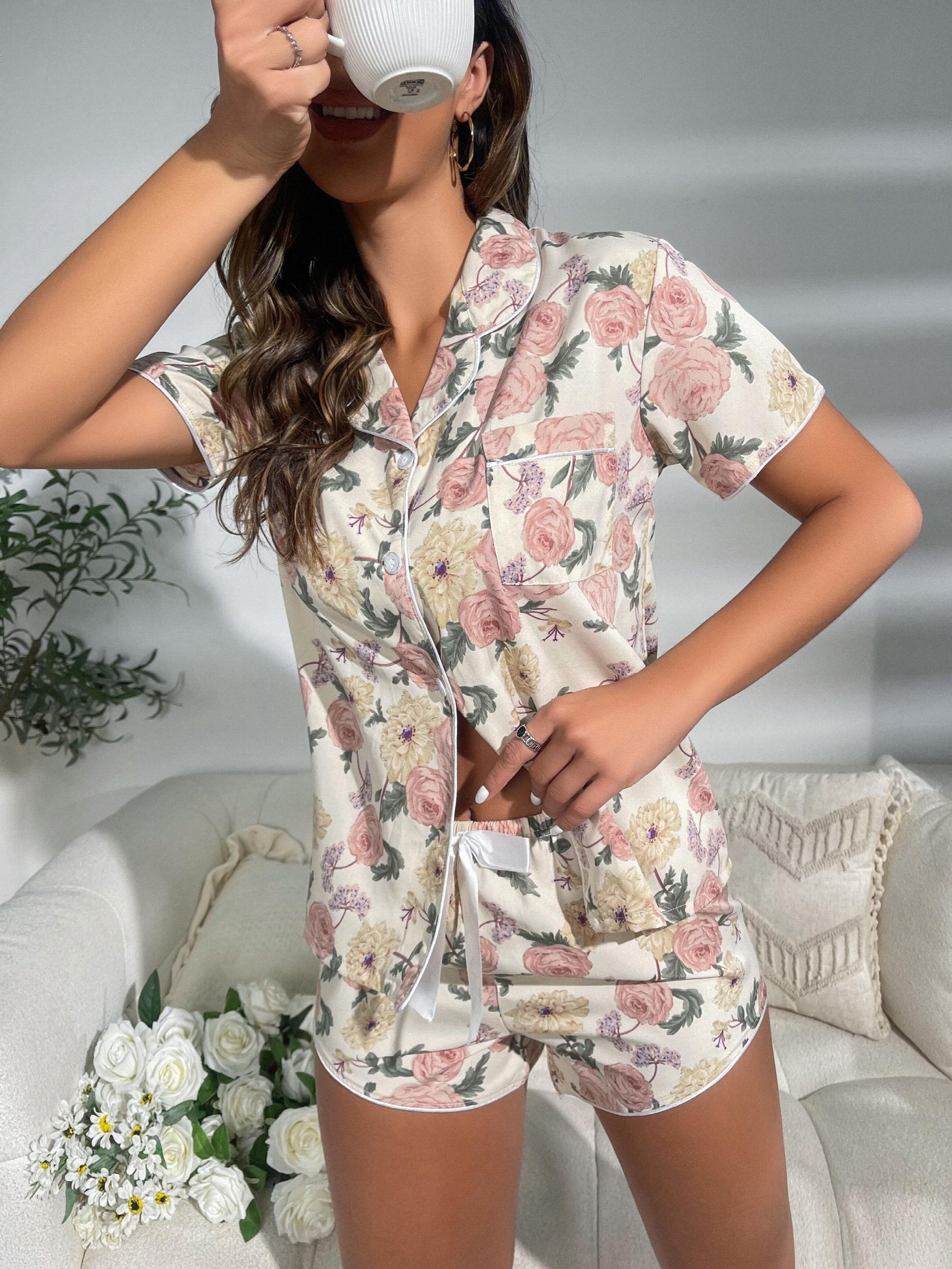 Floral Print Lounge Set Short Sleeve Top & Shorts
