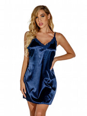 Satin Nightdress Sexy Deep V Lace Stitching Criss Cross Back