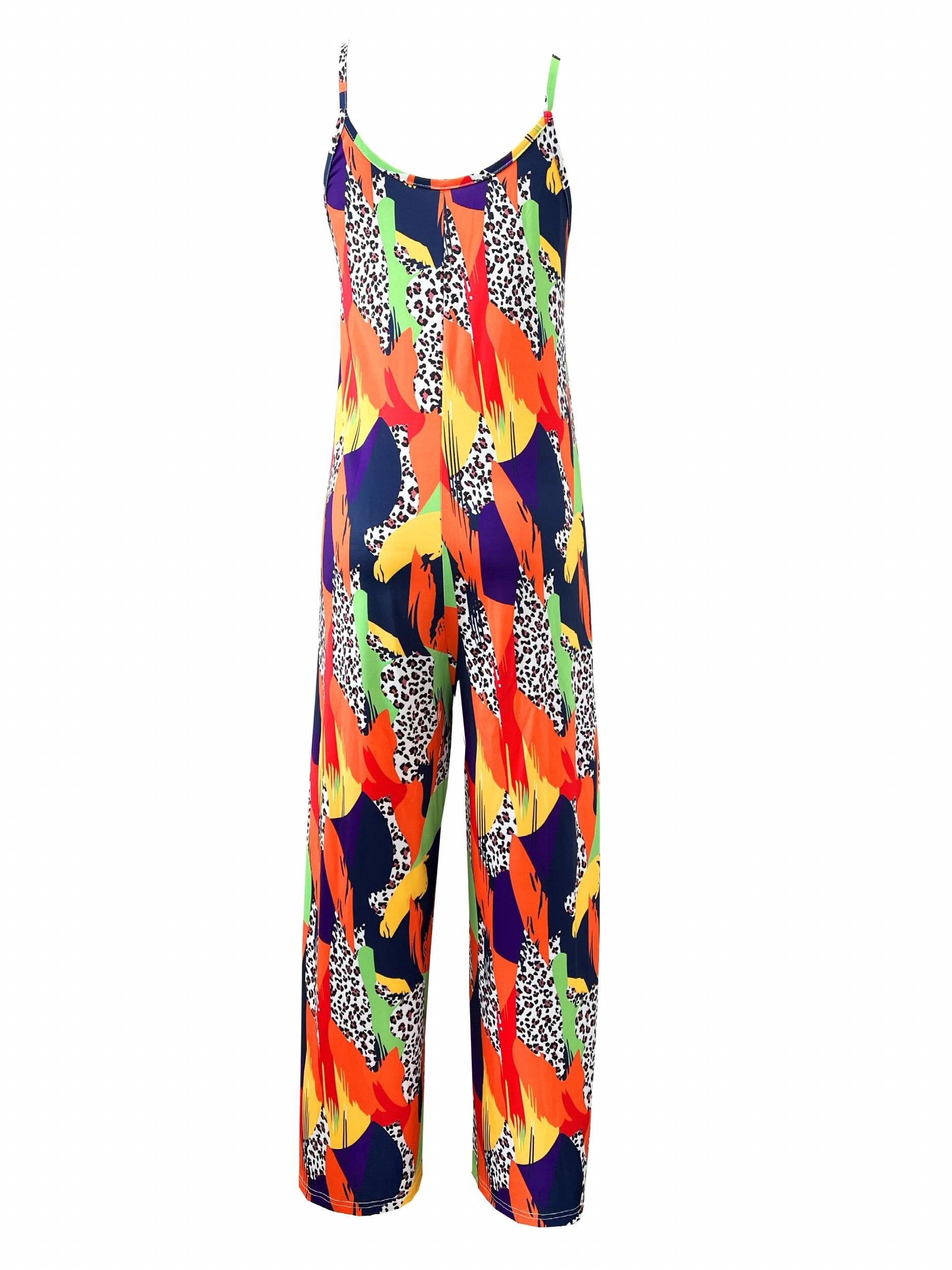 Colorblock Leopard Print Cami Jumpsuit with Pockets