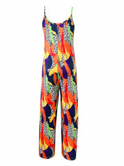 Colorblock Leopard Print Cami Jumpsuit with Pockets