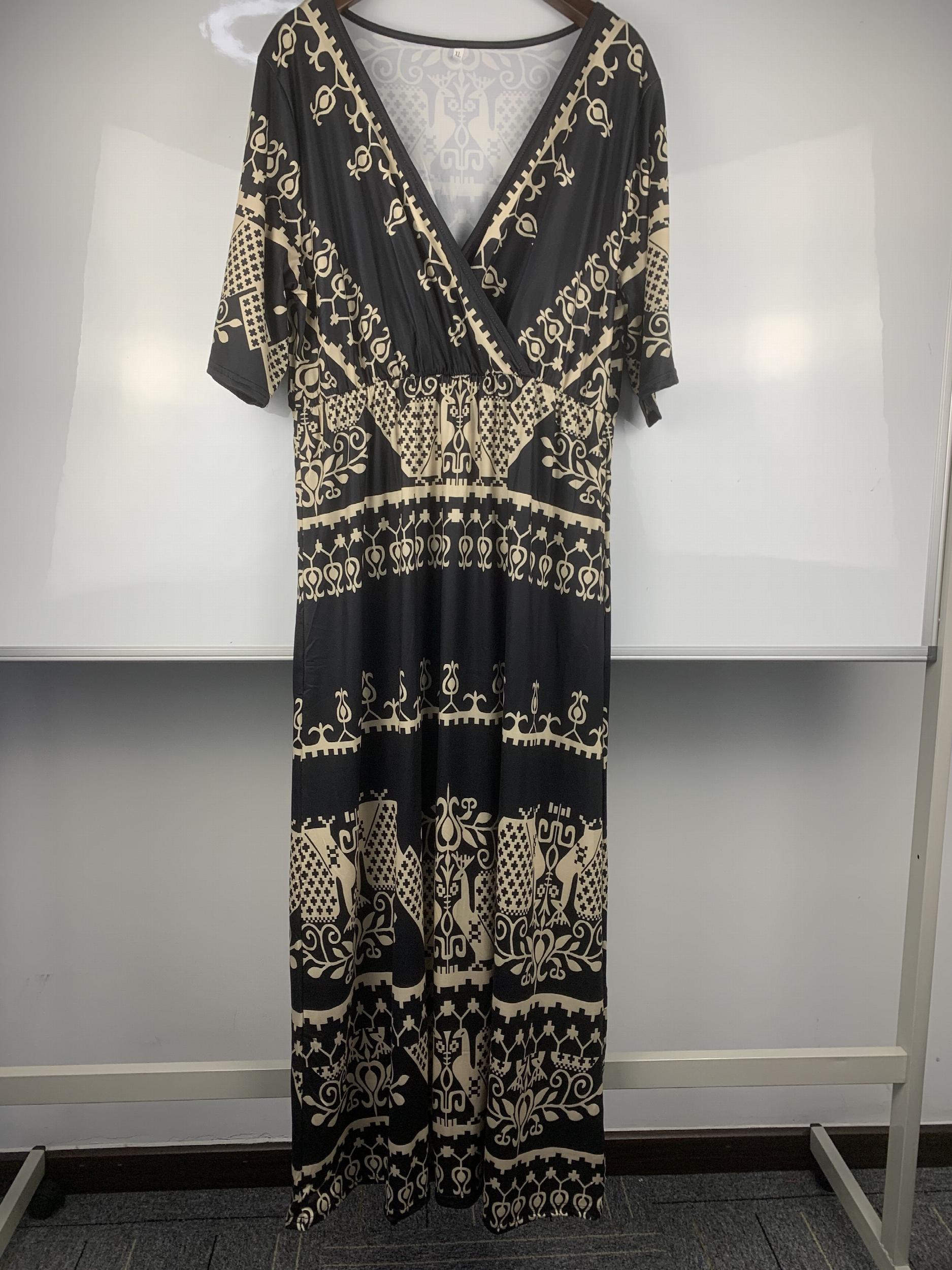 Boho Dress Women's Plus Geometric Print V Neck Short Sleeve Maxi Dress
