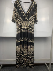 Boho Dress Women's Plus Geometric Print V Neck Short Sleeve Maxi Dress