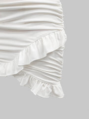 Casual Tie Front Short Sleeve Top & Ruched Bag Hip Skirt Set