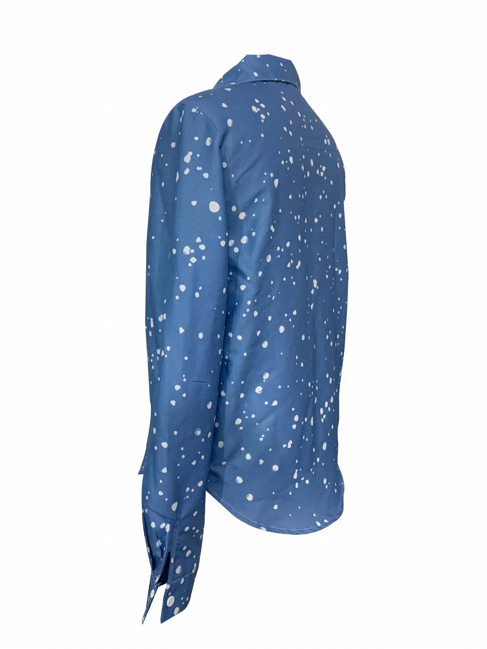 Dot Print Button Up Long Sleeve Blouse