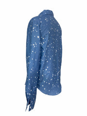 Dot Print Button Up Long Sleeve Blouse