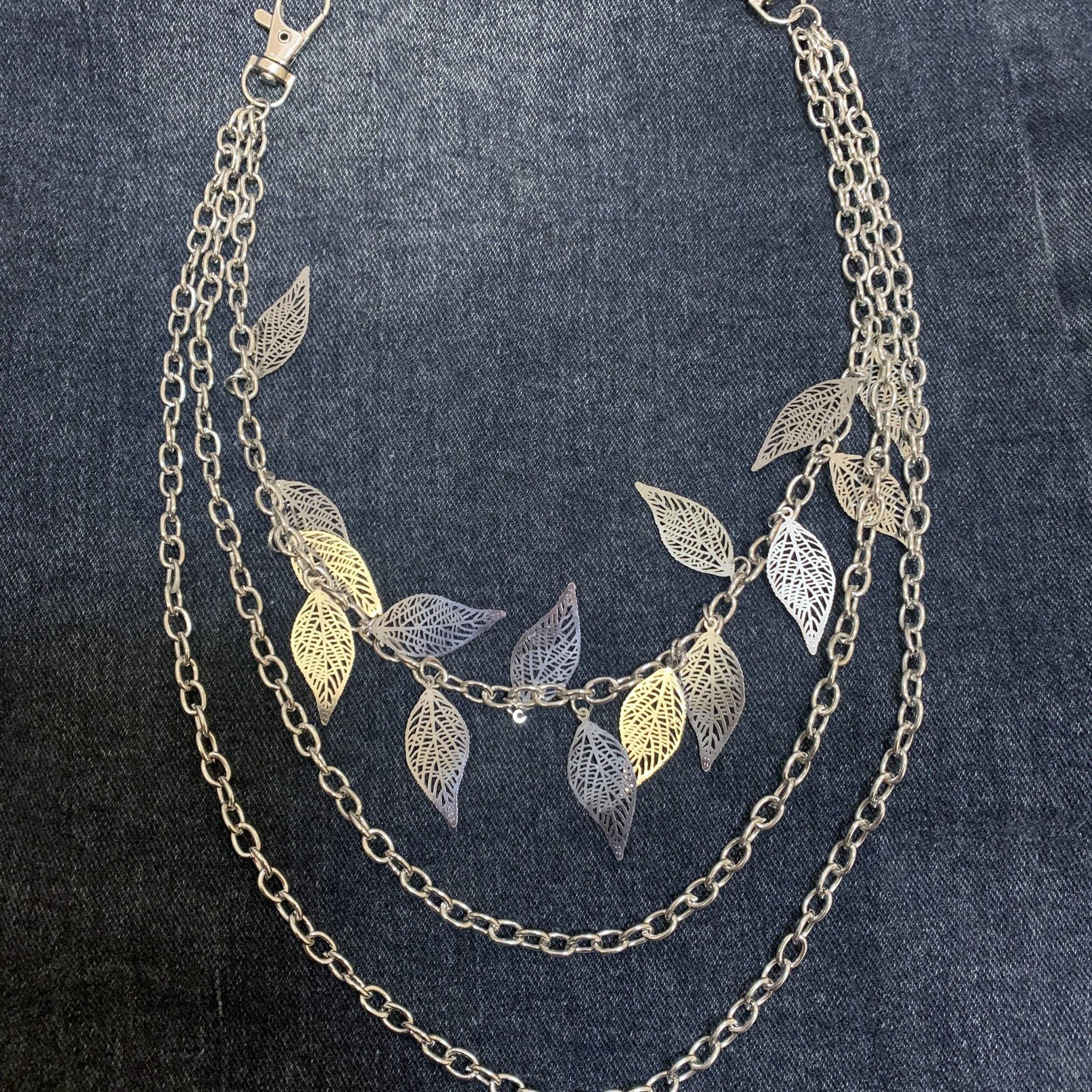 Leaf Charm Pendant Layered Pant Chain Waist Chain