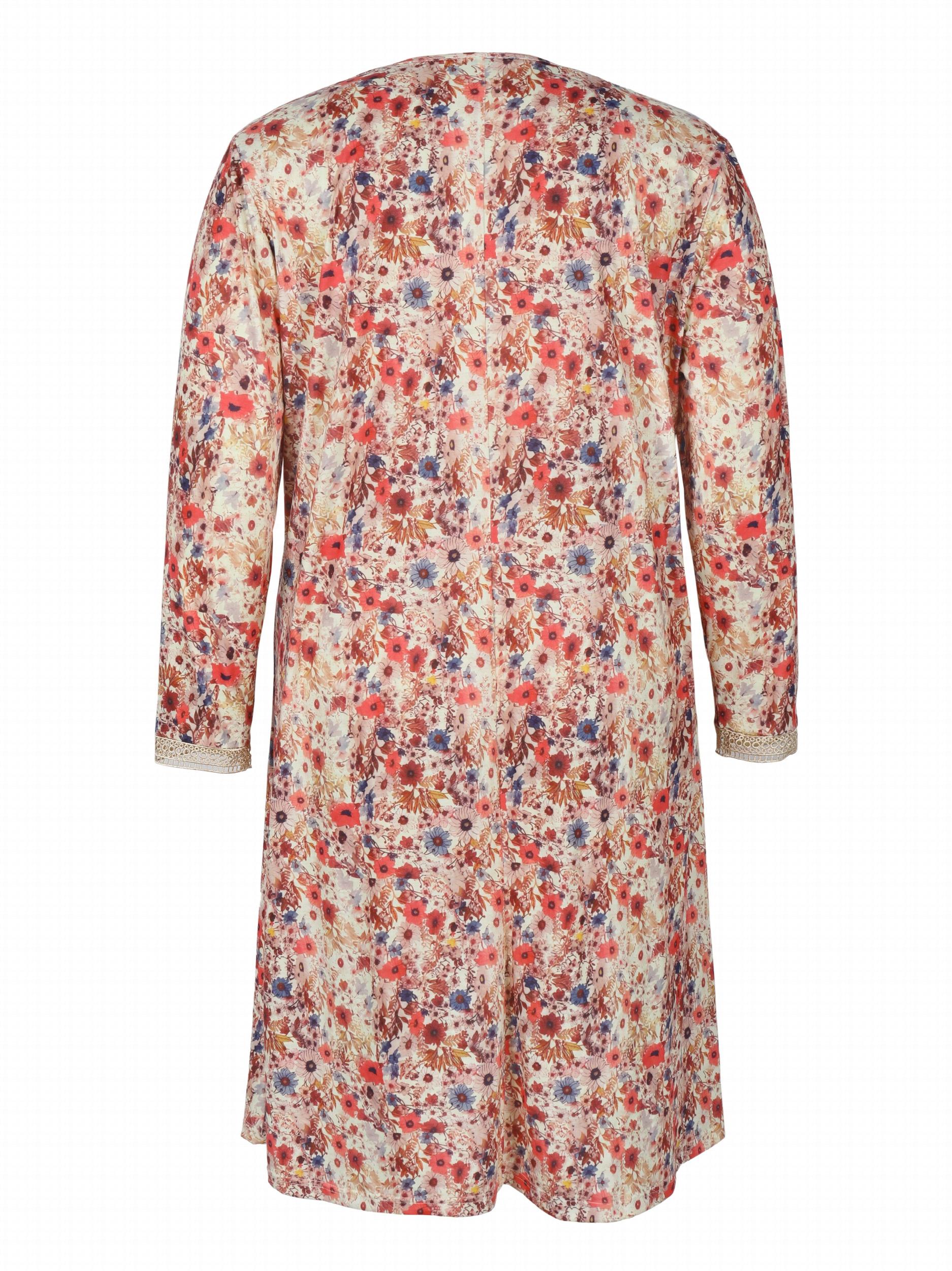 Boho Dress Women's Plus Contrast Guipure Lace Floral Print Long Sleeve Dress