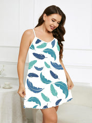 Feather Print V Neck Cami Nightdress Plus Size Casual Loungewear Dress
