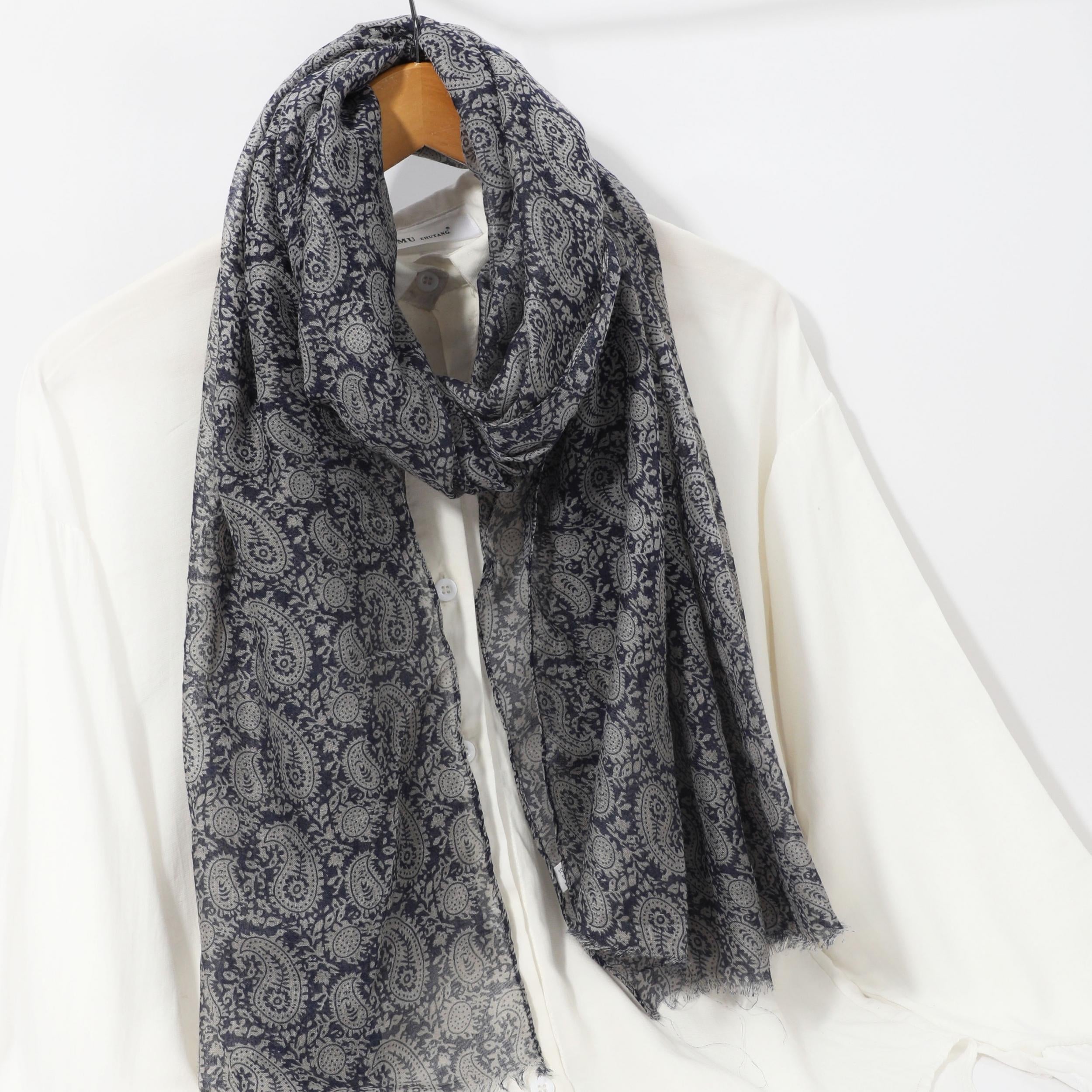 Paisley Print Scarf Thin Gauze Shawl Tassel Head Wrap Vintage Turban
