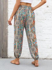 Paisley Print Smocked Waist Harem Pants Boho Pants