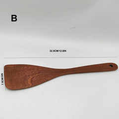 Wooden Kitchen Utensils Set - Non Stick Spatula & Long Handle Spoon