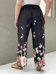 Floral Print Shirred Waist High Rise Wide Leg Trousers