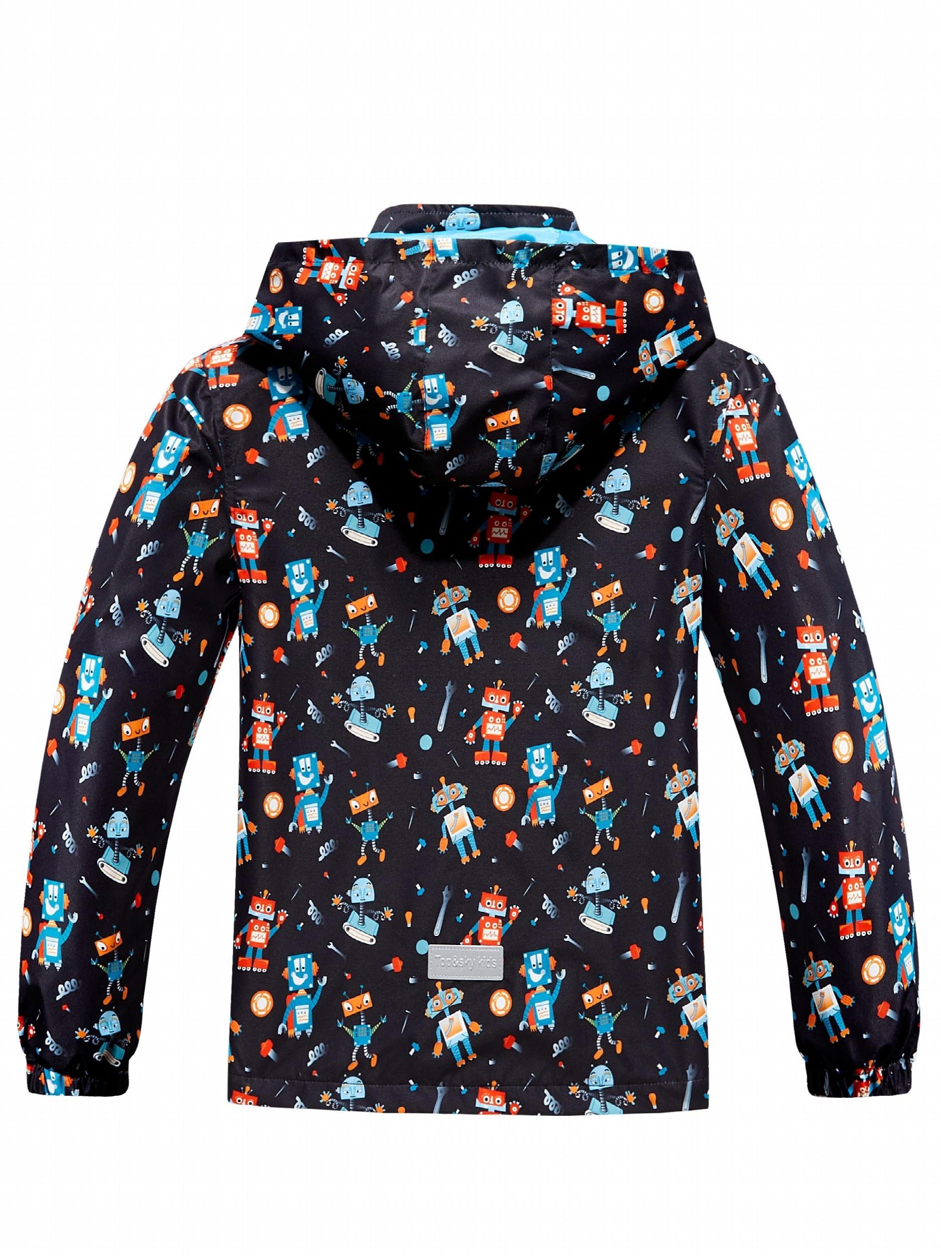 Graffiti Letter Boys Windbreaker Jacket with Hood Long Sleeve Zip Waterproof