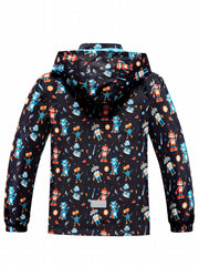 Graffiti Letter Boys Windbreaker Jacket with Hood Long Sleeve Zip Waterproof