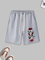 Anime Graphic Pattern Comfy Shorts Men's Casual Elastic Waist Drawstring Shorts