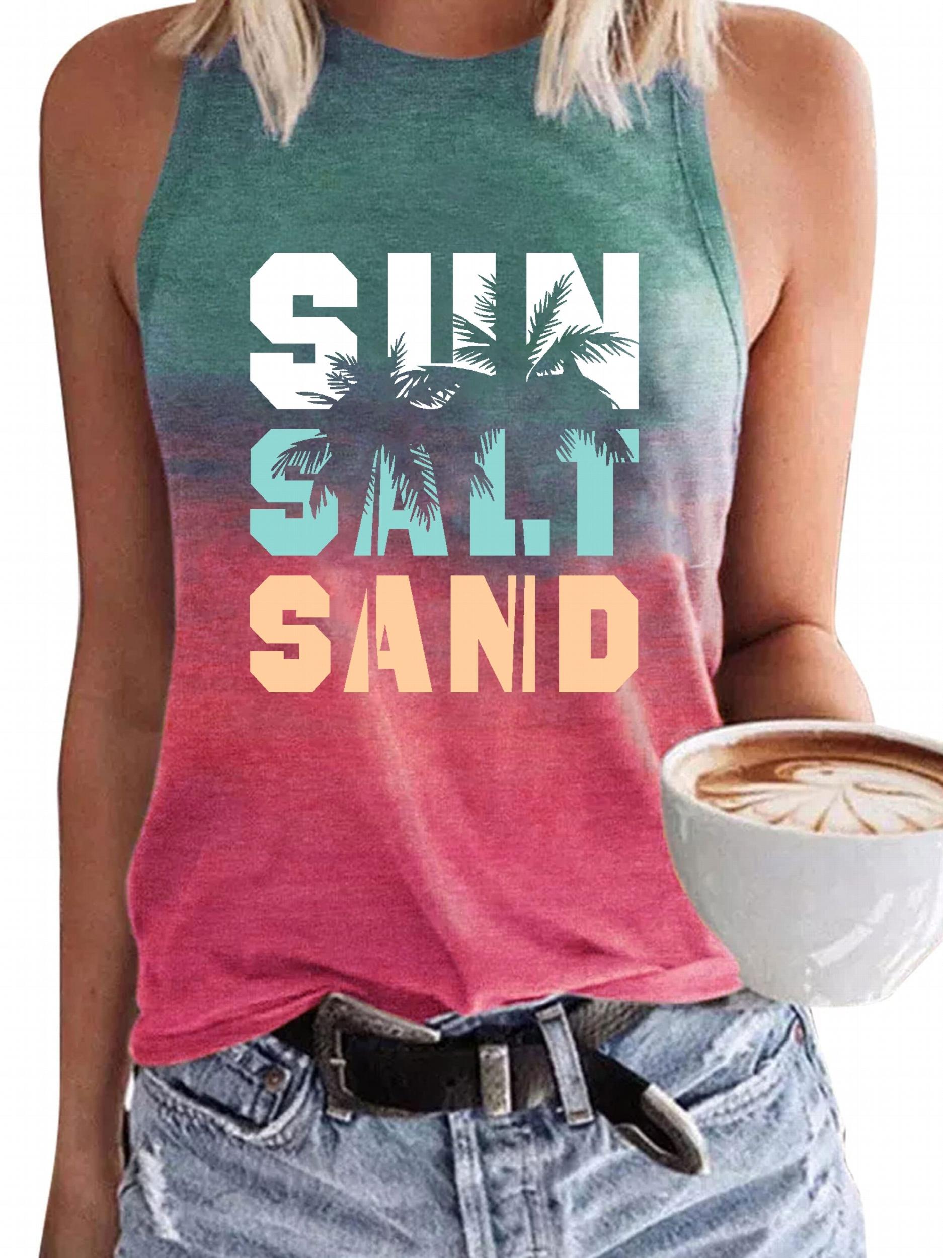 Letter Print Sleeveless Tank Top Casual Loose Fit
