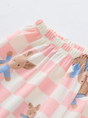 Cartoon Print Pajama Set Long Sleeve Top & Plaid Pants