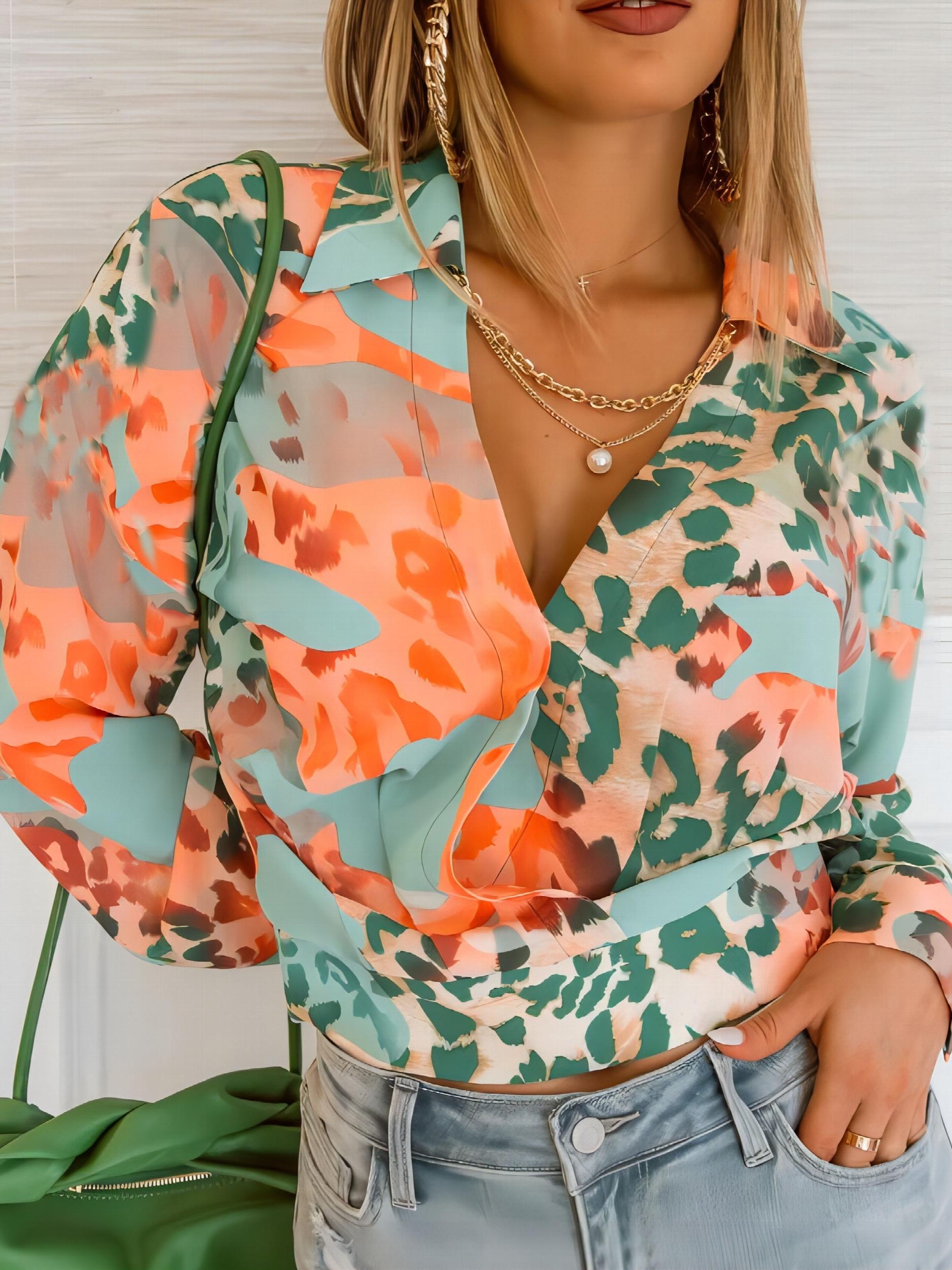 Leopard Print Long Sleeve Blouse