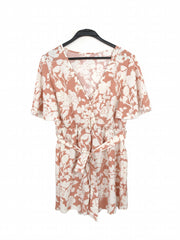 Boho Floral Print Belted Jumpsuit Flutter Sleeve Deep V Neck Casual Jumpsuit