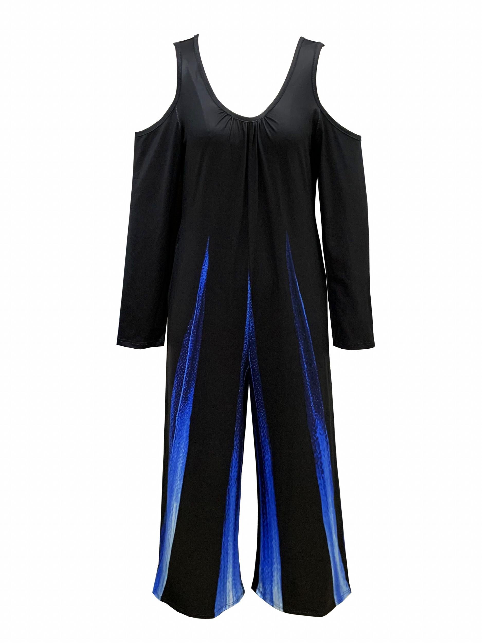 Ombre Stripe Print Cold Shoulder Jumpsuit