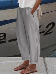 Elastic Waist Solid Casual Pants Loose Sports Pants With Pocket