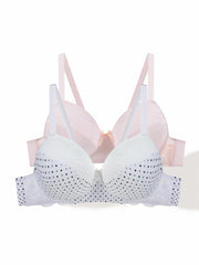 2 Pack Casual Bra Set Women's Plus Floral Jacquard Dot Print Stretch Bra